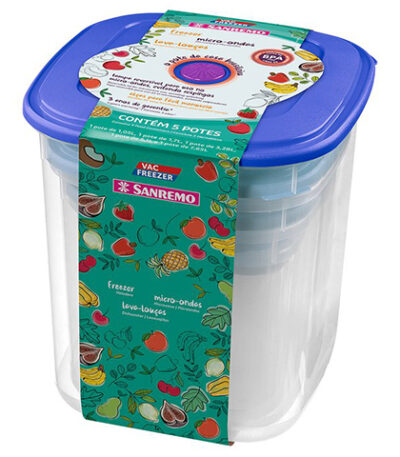 Jogo de Potes de Plástico Retangulares com Tampa Sanremo 490 - 5 Peças