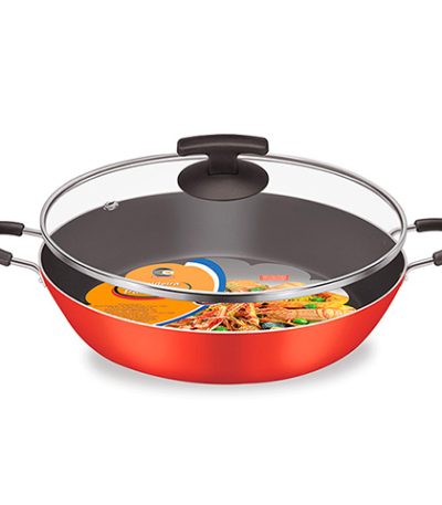 Paellera em Alumínio com Revestimento Interno e Externo Antiaderente e Tampa de Vidro 32cm Dona Chefa 168 - 4,3L