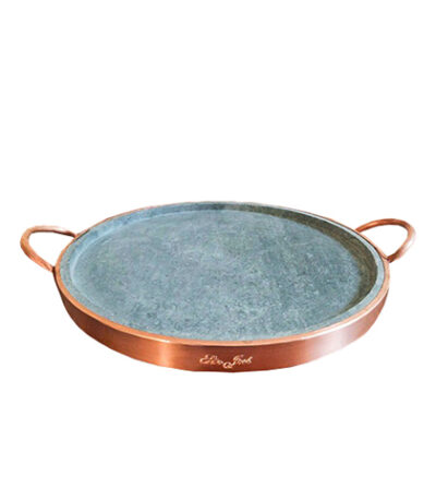 Forma de Pizza de Pedra Sabão com Alças de Cobre São José 25 - 25x3cm