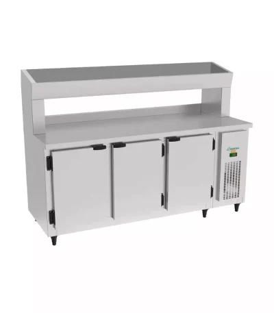 Balcão de Serviço Condimentador Refrigerado Inox 1,85 Metros 3 Portas Kofisa KBSSC - 110v | 220v