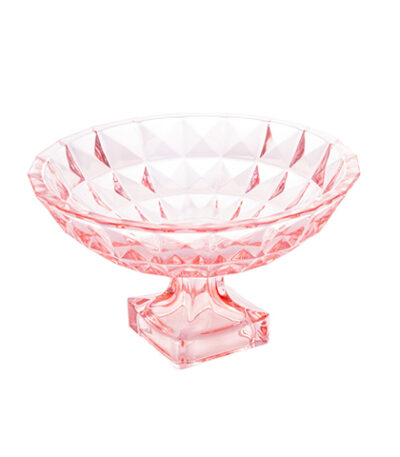 Fruteira Centro Mesa Cristal Rosa com Pé Diamante Rojemac 27692 – 32cm