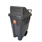 Lixeira Coletora Basculante com Pedal Rodas e Alças Preta Antares - 90L