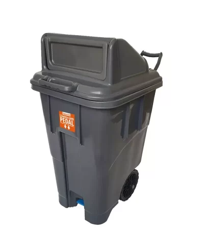Lixeira Coletora Basculante com Pedal Rodas e Alças Preta Antares - 90L