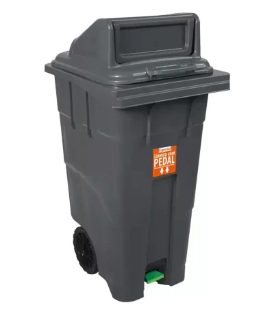 Lixeira Coletora Basculante com Pedal e Rodas Cinza Antares - 120L