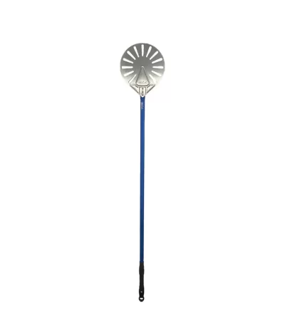 Pá Perfurada para Girar pizza Inox 23cm c/Cabo em Alumínio Azul - 142cm