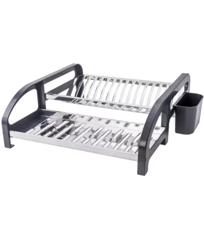 Escorredor de Pratos Preto Cama Domum Inox - 16 Pratos