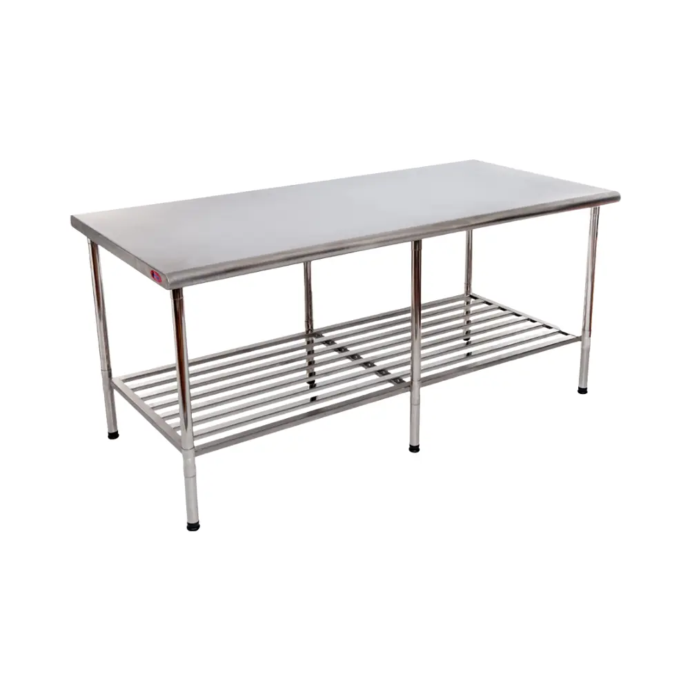 435.35.5195 Mesa de Aço Inox com Prateleira Gradeada Imeca 5815 - 190x70cm - Imagem 1