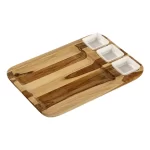 Tábua Petisqueira Retangular de Madeira Teca com Três Potes Stolf 1315 - 40x28cm