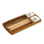 Tábua Petisqueira de Madeira Teca para Hamburguer com 2 Potes Stolf 1320 - 36x18cm<br/>