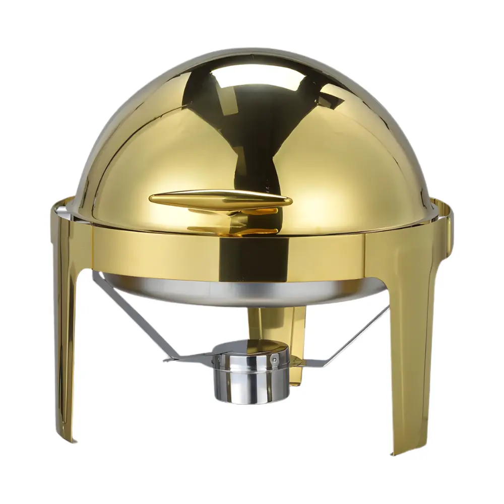 830.77.0551 Rechaud Inox Redondo Gold 6L com Tampa Basculante e Fogareiro Ormimaq CDB – Banho Maria - Imagem 1